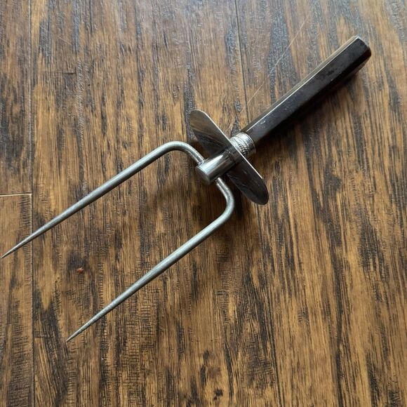 Vintage Meat Carving Fork Bakelite Handle Stainless Steel 10" Prongs Serving MCM - Picture 3 of 8